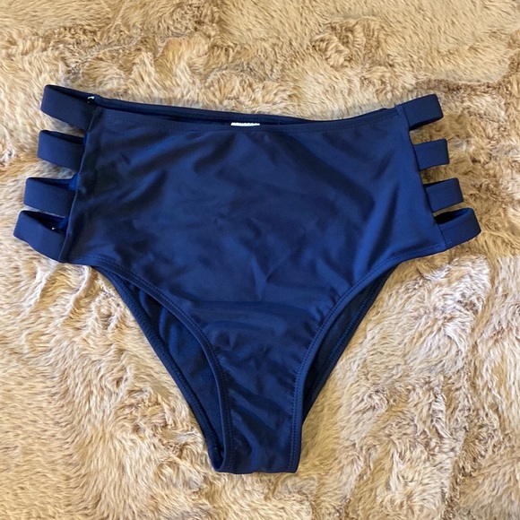 Skekini navy blue high waist strappy side bikini bottoms beach pool swim Small​​ - Picture 2 of 7